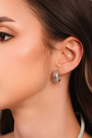 Brinco Argola Texturizada 1.7 cm Ródio Branco