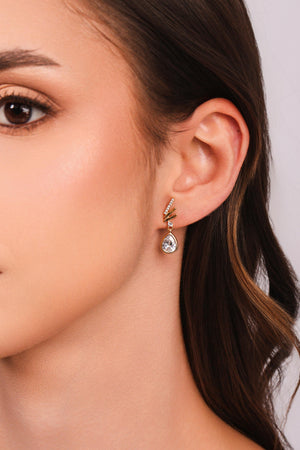 Brinco Fieletes Lisos e Cravejado Gota Cristal Banhado a Ouro 18K