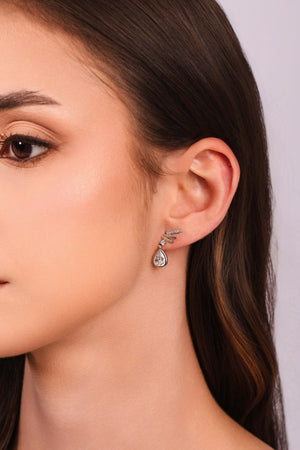 Brinco Fieletes Lisos e Cravejado Gota Cristal Ródio Branco