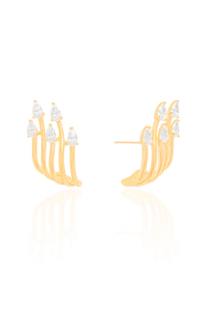 Ear Hook Filetes Gotas Cristal Banhado a Ouro 18K