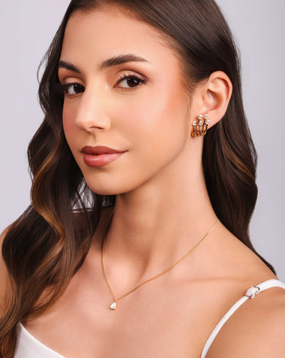 Ear Hook Filetes Gotas Cristal Banhado a Ouro 18K