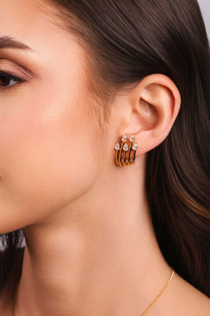 Ear Hook Filetes Gotas Cristal Banhado a Ouro 18K