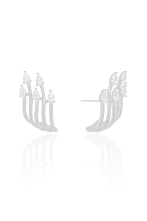 Ear Hook Filetes Gotas Cristal Ródio Branco