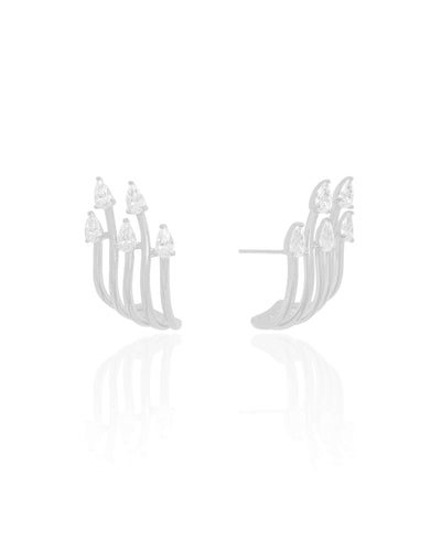 Ear Hook Filetes Gotas Cristal Ródio Branco