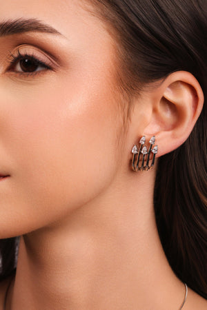 Ear Hook Filetes Gotas Cristal Ródio Branco