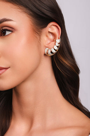 Ear Cuff Gotas Cravejadas Cristal Banhado a Ouro 18K
