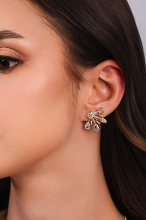 Brinco Filetes Cravejados Geométricos Cristal Banhado a Ouro 18K