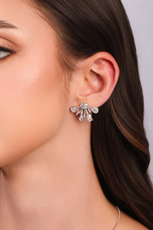 Brinco Filetes Cravejados Geométricos Cristal Ródio Branco