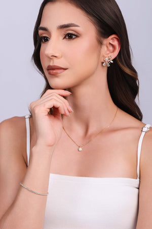 Pulseira Riviera Baguetes Cristal 3 mm Banhado a Ouro 18K