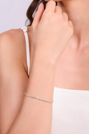 Pulseira Riviera Baguetes Cristal 3 mm Banhado a Ouro 18K