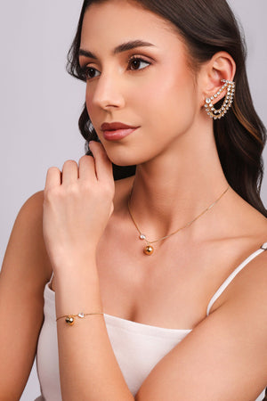 Pulseira Veneziana Bola Lisa e Ponto de Luz Cristal Banhado a Ouro 18K