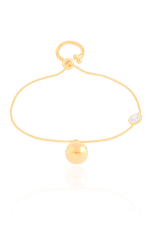 Pulseira Veneziana Bola Lisa e Ponto de Luz Cristal Banhado a Ouro 18K