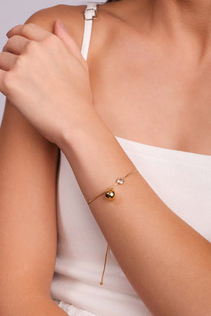 Pulseira Veneziana Bola Lisa e Ponto de Luz Cristal Banhado a Ouro 18K