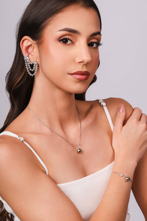 Pulseira Veneziana Bola Lisa e Ponto de Luz Cristal Ròdio Branco