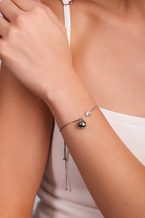 Pulseira Veneziana Bola Lisa e Ponto de Luz Cristal Ròdio Branco