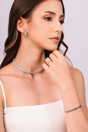 Bracelete Texturizado 5 mm Ródio Branco