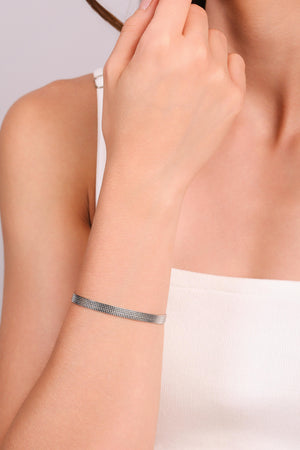 Bracelete Texturizado 5 mm Ródio Branco