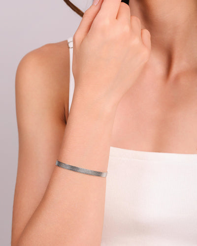 Bracelete Texturizado 5 mm Ródio Branco