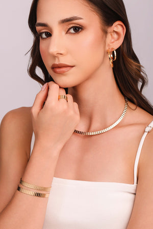 Bracelete Esteira Texturizado 7 mm Banhado a Ouro 18K