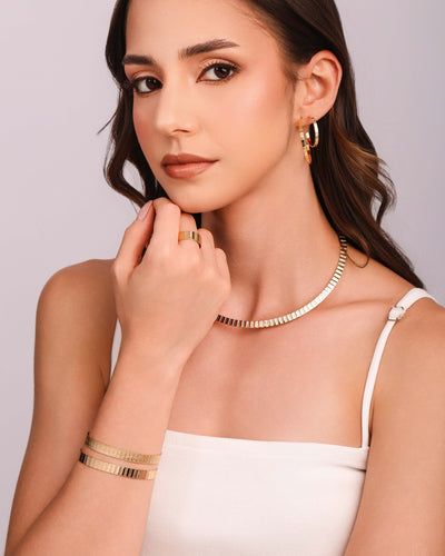 Bracelete Esteira Texturizado 7 mm Banhado a Ouro 18K