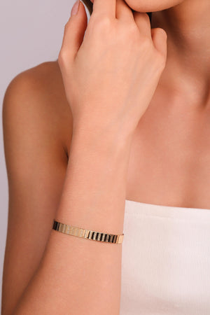 Bracelete Esteira Texturizado 7 mm Banhado a Ouro 18K