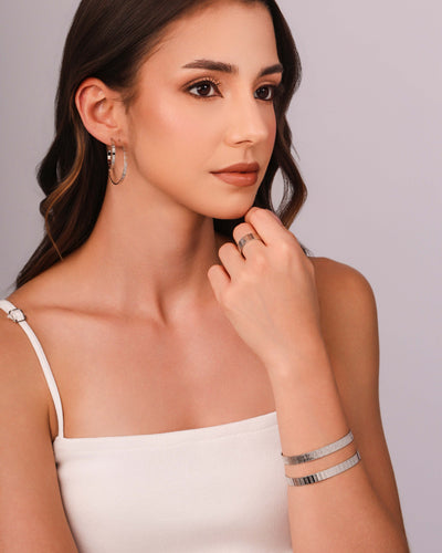 Bracelete Riscado Texturizado 7 mm Ródio Branco