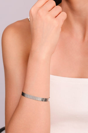 Bracelete Riscado Texturizado 7 mm Ródio Branco