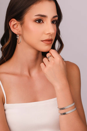 Aro Esteira Texturizada 5 mm Ródio Branco