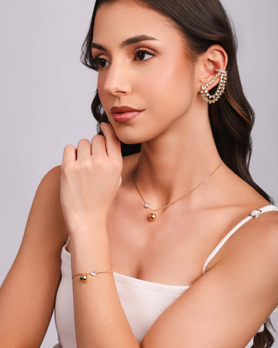 Choker Veneziana Bola Lisa e Ponto de Luz Cristal Banhado a Ouro 18K - 35 cm