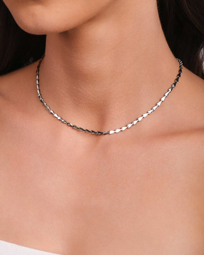 Choker Plaquinhas Lisas 3 mm Ródio Branco - 35 cm