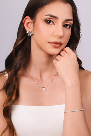 Gargantilha Veneziana Ponto de Luz Navetes Cristal Ródio Branco - 40 cm