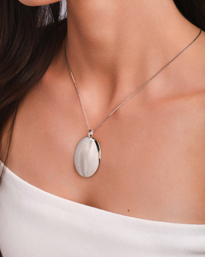 Colar Veneziana Oval Liso 3,7 cm Ródio Branco - 45 cm