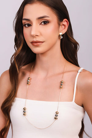 Gargantilha Longa Bolas Ovais Mix de Banhos - 70 cm