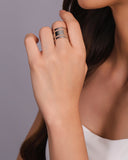 Anel Ajustável Vazado Liso Tamanho M Ródio Branco