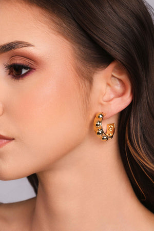 Brinco Argola Reta Bolas Lisas 3.0 cm Banhado a Ouro 18K