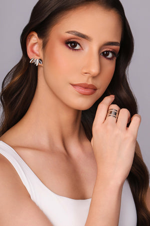 Ear Cuff Trio Oval Liso Ródio Branco