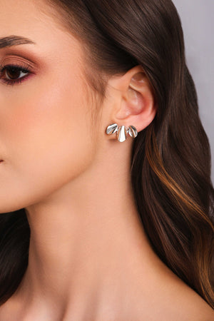 Ear Cuff Trio Oval Liso Ródio Branco