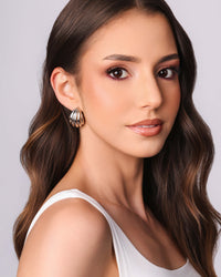 Brinco Argola Abaulada Frisada 2.6 cm Ródio Branco