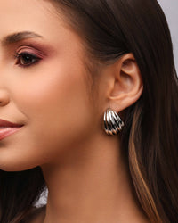 Brinco Argola Abaulada Frisada 2.6 cm Ródio Branco