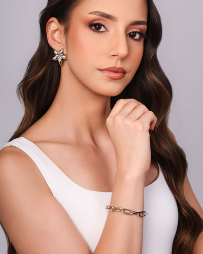 Pulseira Elos Ovais 8 mm Ródio Branco
