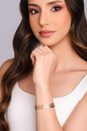 Bracelete Três Filetes Lisos 10 mm Banhado a Ouro 18K