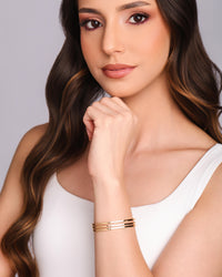 Bracelete Três Filetes Lisos 10 mm Banhado a Ouro 18K