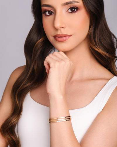 Bracelete Liso Flat Três Filetes 1 cm Banhado a Ouro 18K