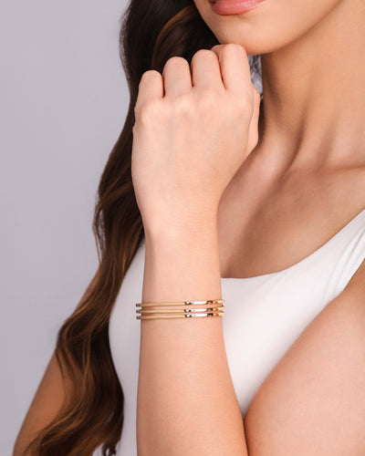 Bracelete Liso Flat Três Filetes 1 cm Banhado a Ouro 18K