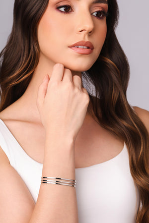 Bracelete Três Filetes Lisos 10 mm Ródio Branco