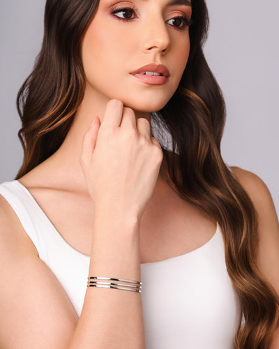 Bracelete Liso Flat Três Filetes 1 cm Ródio Branco