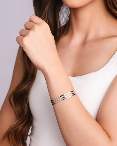Bracelete Liso Flat Três Filetes 1 cm Ródio Branco
