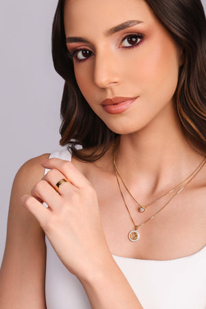 Gargantilha Dupla Veneziana Cruz e Ponto de Luz Cristal Banhado a Ouro 18K