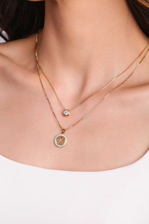 Gargantilha Dupla Veneziana Cruz e Ponto de Luz Cristal Banhado a Ouro 18K