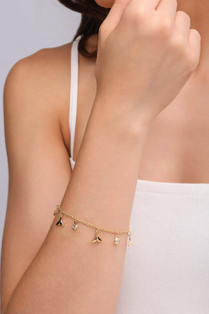 Pulseira Elos Caudas de Sereia Pontos de Luz Cristal Banhado a Ouro 18K